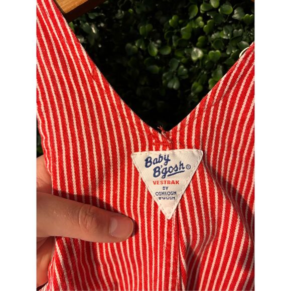Vintage Oshkosh BGosh Vestbak Overalls USA size 18 Month Red Engineer Stripe - Picture 4 of 5